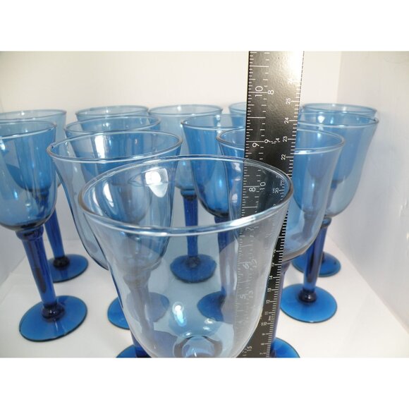 Vintage Cobalt Blue Blown Glass Goblets Stemware Wine Water Glasses Elegant Des - Picture 10 of 14